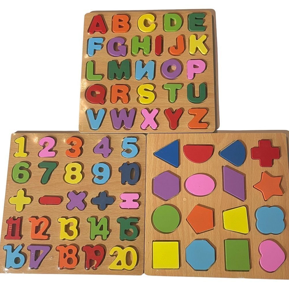 Set Of 3 Wooden Montessori Puzzles For Toddlers, - Alphabet, Numbers, & …